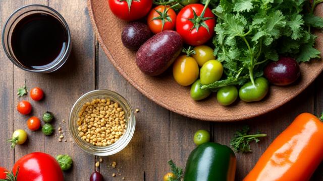 Piatti colorati e sani sulla tavola che promuovono la nutrizione mediterranea